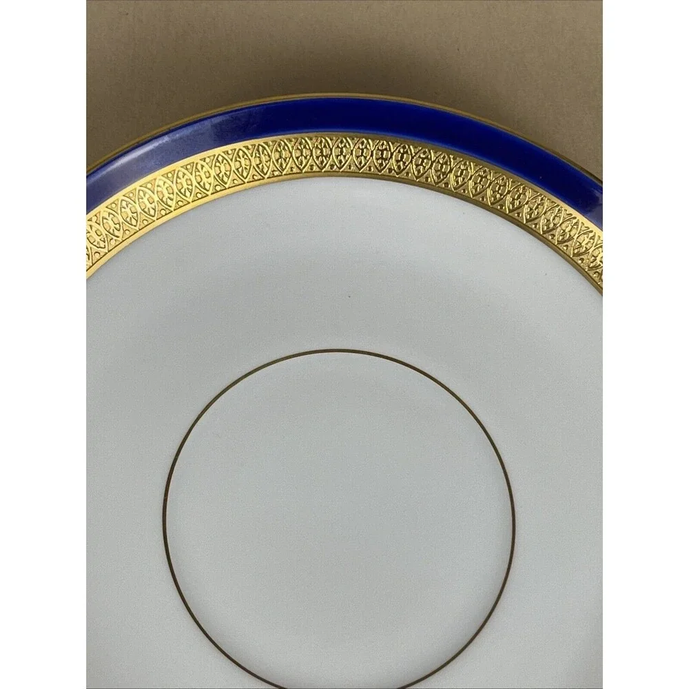 HTF Tirschenreuth P.T. Bavaria ARGYLE4279 Cream Soup Bowl,Saucer Cobalt Gold Rim